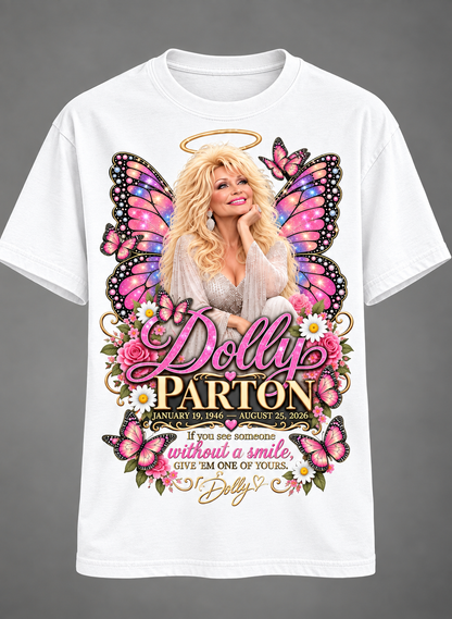 Dolly Parton Memorial Tribute T-Shirt – Give ’Em One of Yours Butterfly & Floral Tee