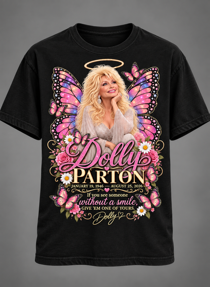 Dolly Parton Memorial Tribute T-Shirt – Give ’Em One of Yours Butterfly & Floral Tee